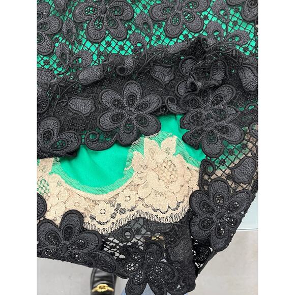 NWT Dolce & Gabbana Black Green Long-Sleeve Lace Dress Contrast Slip IT 42 M - Picture 13 of 15